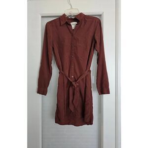 Women's Abercrombie & Fitch Long‎ Sleeve Button Down Mini Shirt Dress Color Rust